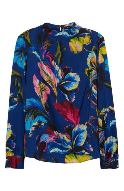Elie Tahari The Tien Floral Print Top In Garden Print Blue Ground