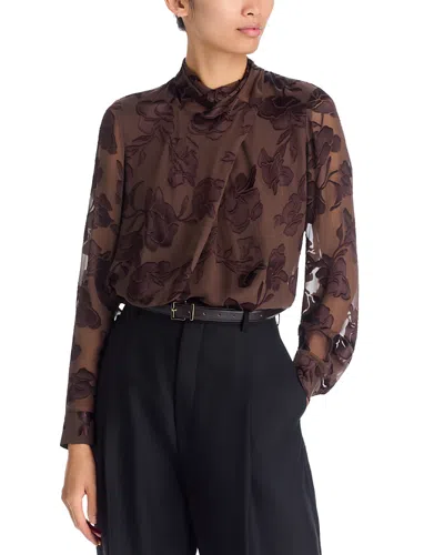 Elie Tahari The Tiffany Silk Blend Blouse In Brown