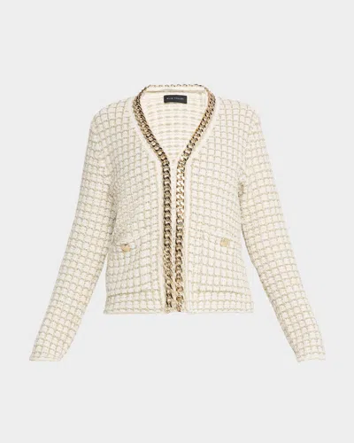 Elie Tahari The Trista Chain Cardigan In Ivory/gold