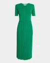 Elie Tahari The Vesper Pointelle Ribbed Midi Sweater Dress In Green Lark