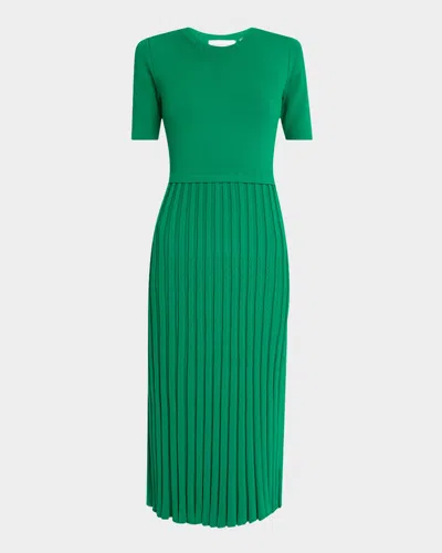 Elie Tahari The Vesper Pointelle Ribbed Midi Sweater Dress In Green Lark