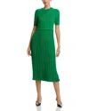 Elie Tahari The Vesper Pointelle Ribbed Midi Sweater Dress In Green Lark