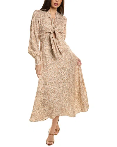Elie Tahari Tie Front Linen-blend Midi Dress In Brown