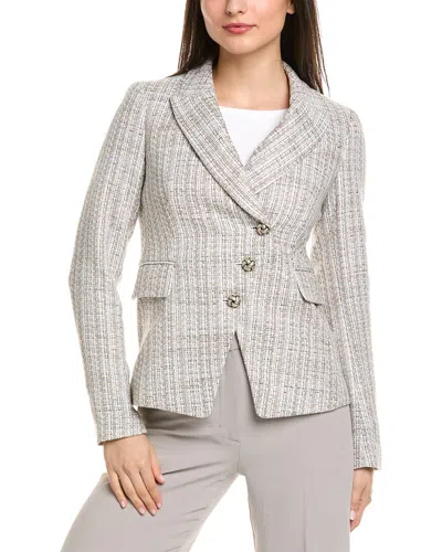 Elie Tahari Tweed 3-button Blazer In Silver