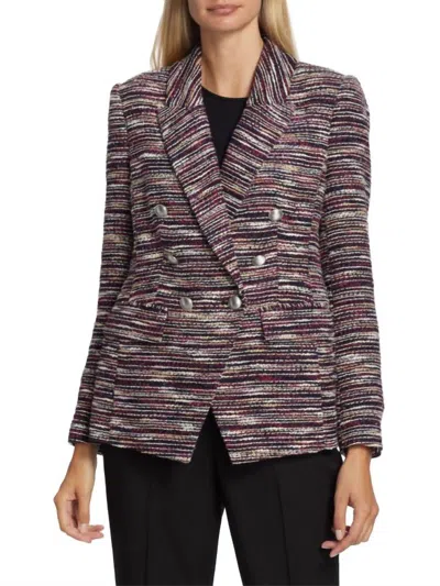 Elie Tahari Tweed Double Breasted Blazer In Black Multi In Brown