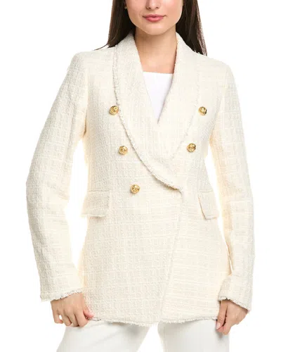 Elie Tahari Tweed Double-breasted Linen-blend Blazer In White