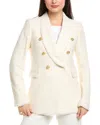 Elie Tahari Tweed Double-breasted Linen-blend Blazer In White
