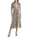 Shop Elie Tahari Twist Front Silk-blend Midi Dress In Brown