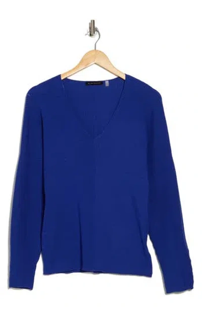 Elie Tahari V-neck Novelty Rib Knit Sweater In Blue