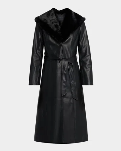 Elie Tahari Vegan Leather Trench Coat In Black