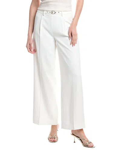 Elie Tahari The Oakley Belt Detail High Waist Wide Leg Twill Pants In White