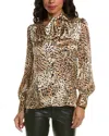 Elie Tahari Silk Satin Winter Safari Shirt In Brown