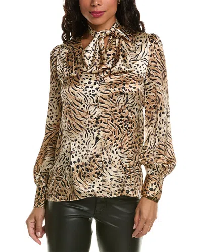 Elie Tahari Silk Satin Winter Safari Shirt In Brown