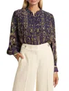 Elie Tahari Women's Abbey Pleated Abstract Chiffon Blouse