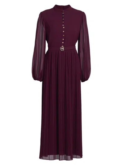 Elie Tahari The Adira Belted Long Sleeve Dress In Burgundy