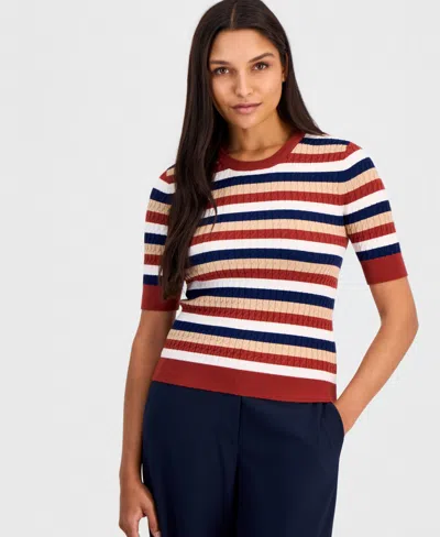 Elie Tahari Women's Ailany Striped Ribbed-knit Short-sleeve Sweater In Multi