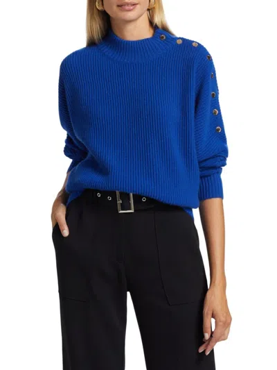 Elie Tahari Women's Anette Mock Turtleneck Cashmere Sweater In Blue