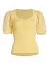 Elie Tahari Women's Arabella Lace-sleeve Knit Blouse In Candle Yellow