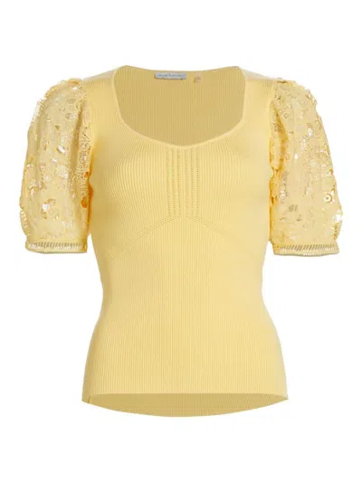 Elie Tahari Women's Arabella Lace-sleeve Knit Blouse In Yellow