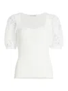 Elie Tahari Women's Arabella Lace-sleeve Knit Blouse In Sky White