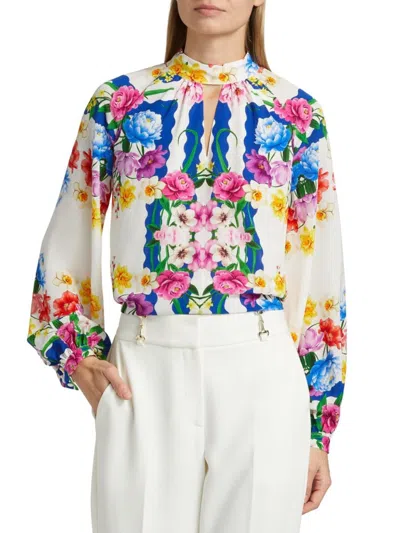 Elie Tahari Women's Arminta Scallop Floral Print Blouse In White