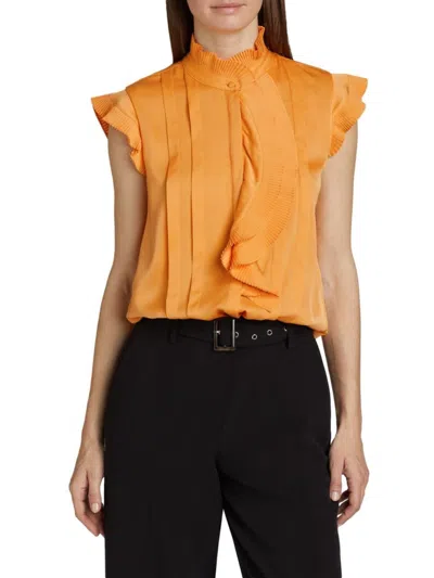 Elie Tahari Women's Chloe Silk Pleated Blouse In Orange