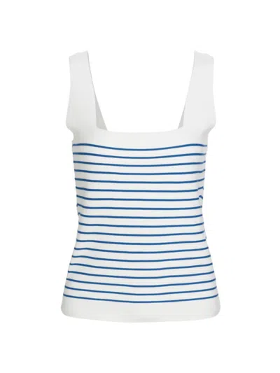 Elie Tahari Women's Ellie Squareneck Striped Knit Tank In White And Blue Arch