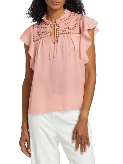 Elie Tahari Women's Erika Silk-blend Flutter-sleeve Blouse In Pink