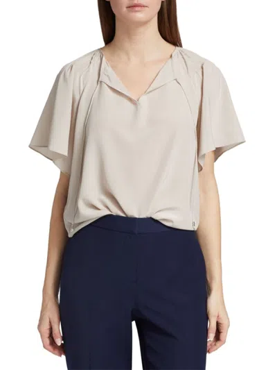 Elie Tahari Women's Flutter Sleeve Silk Blouse In Salt