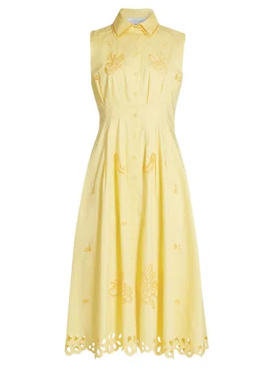 Elie Tahari Women's Gemma Cotton Embroidered Sleeveless Shirtdress In Candle Yellow