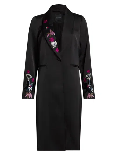 Elie Tahari The Bailey Embroidered Long Jacket In Noir