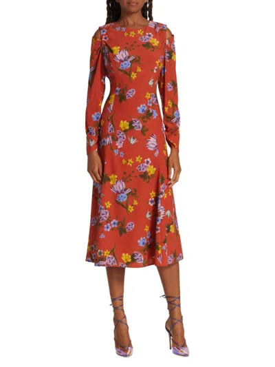 Elie Tahari Women's Holland Silk Blend Floral Midi Dress In Orange