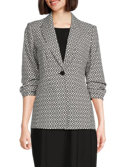 Elie Tahari Women's Jenna Geometric Scruched Blazer In Noir White