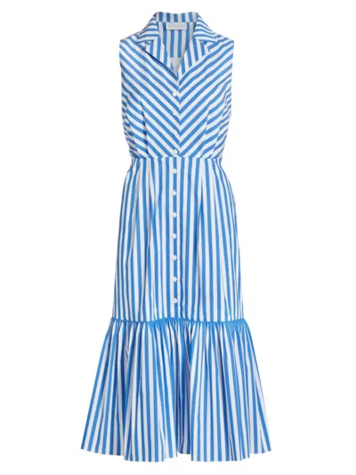 Elie Tahari Women's Joelle Striped Sleeveless Midi-dress In Blue Arch/sky White