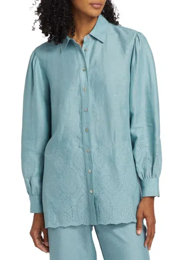 Elie Tahari Women's Lesley Linen Eyelet Shirt In Blue