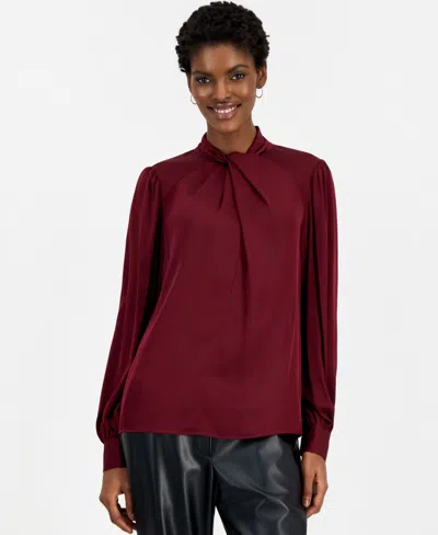 Elie Tahari Women's Lola Long-sleeve Satin Twist-neck Blouse In Red