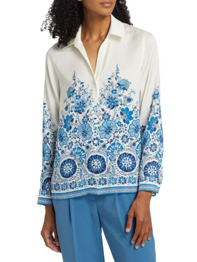 Elie Tahari Women's Madeline Floral Silk-blend Blouse In Blue