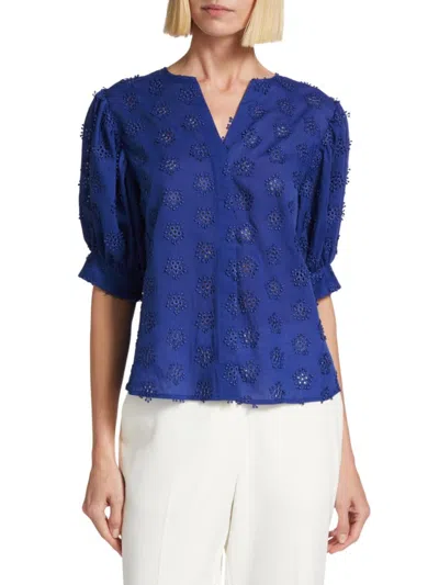 Elie Tahari Women's Marissa Textured Eyelet Blouse In Sailor