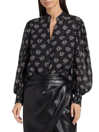 Elie Tahari Women's Mia Floral & Swiss Dot Silk Blend Blouse