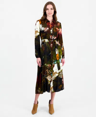 Elie Tahari Mika Silk Blend Printed Shirtdress In Multi