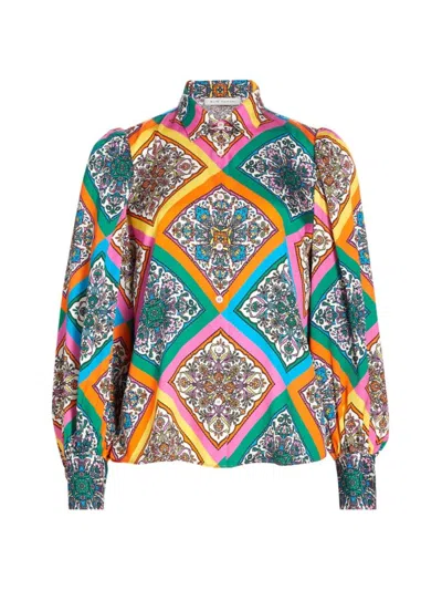 Elie Tahari Women's Molly Mosaic Silk Blouse In Blue Multicolor