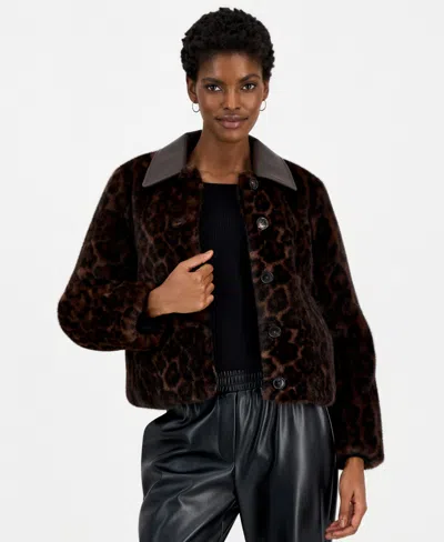 Elie Tahari Women's Naama Mixed-media Leopard-print Jacket In Brown
