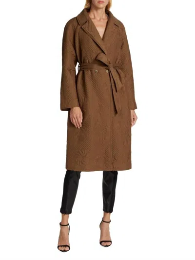 Elie Tahari Women's Quilted Floral Stitch Wrap Coat In Brown