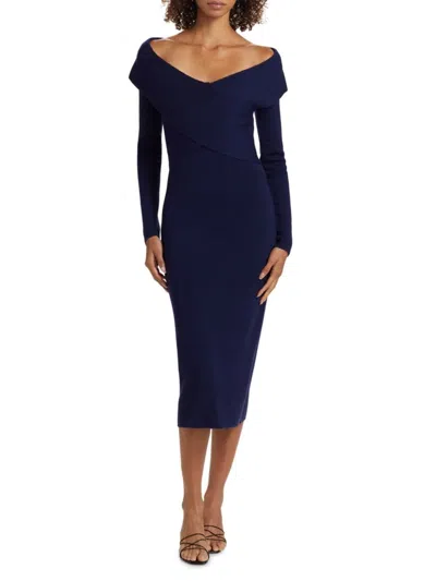 Elie Tahari Women's Rowan Wool Off-the-shoulder Sweaterdress In Blue