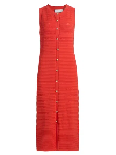 Elie Tahari The Alessandra Sleeveless Button Front Knit Midi Dress In Orange