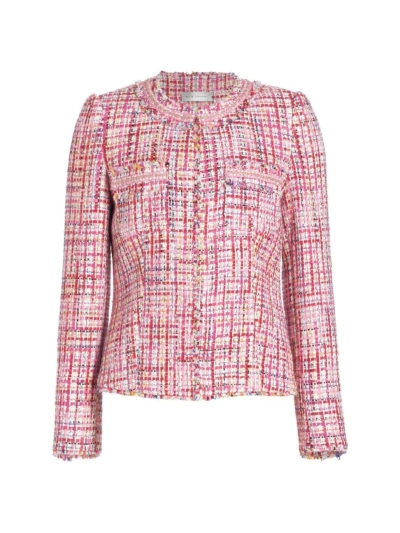 Elie Tahari The Allie Fringe-trim Tweed Jacket In Pink Tweed