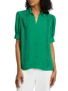 Elie Tahari The Aram Floral Embroidered Short Sleeve Silk Button-up Shirt In Green