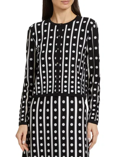 Elie Tahari Women's The Ari Polka Dot Cardigan In Noir White