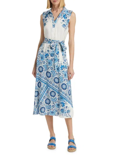 Elie Tahari Women's The Arlene Cascade Garden Silk Dress In Blue