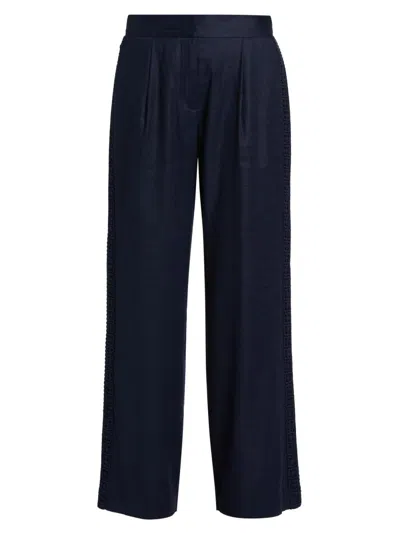 Elie Tahari Women's The Aster Crochet Inset Linen Pants In Blue